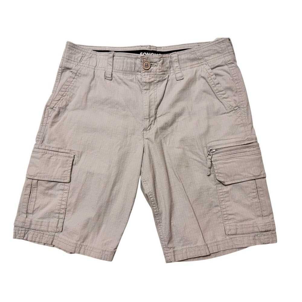 SONOMA Men's Size 32 Flexwear Light Gray CARGO SHORTS 9.5" Inseam Cotton